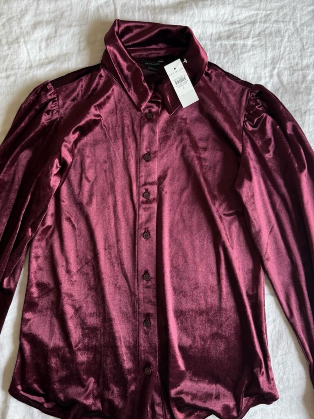 Ann Taylor Velvet Button-Front Shirt - Burgundy - Picture 2 of 3